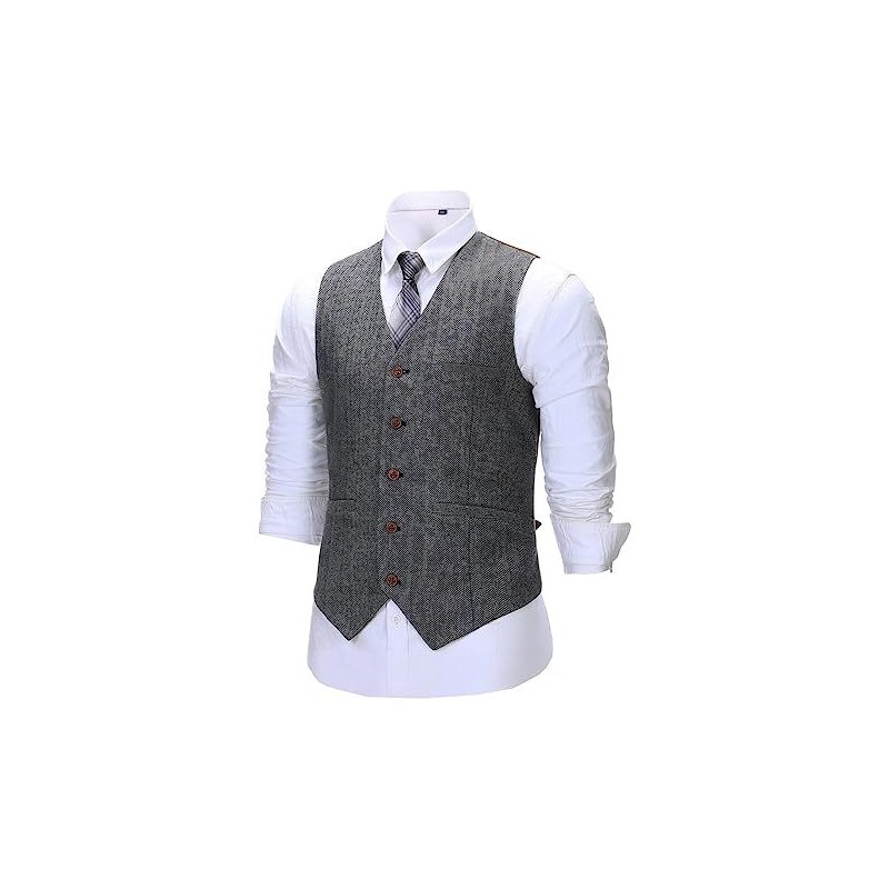 Gilet Uomo In Lana Tweed - Motivo Scozzese Spina Di Pesce Elegante