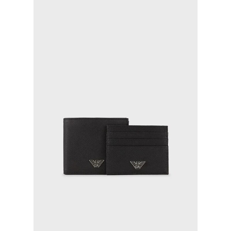 Emporio Armani Gift box con portafoglio e portacarte in pelle rigenerata placchetta aquila