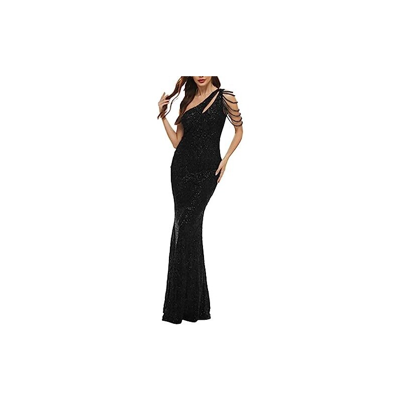 Xscape Abito Lungo Elasticizzato Con Volant, Monospalla, In Crepe Scuba, Elegante E Femminile, Taglie Regolari (Consigliato Ordine Taglia In Su)