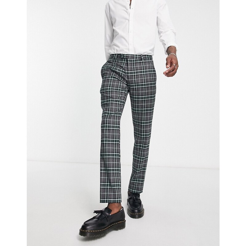 Twisted Tailor - Ladd - Pantaloni da abito grigi e verdi a quadri scozzesi-Verde