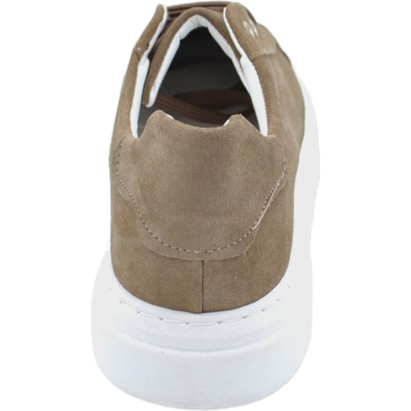 Malu Shoes Scarpa sneakers bassa uomo basic vera pelle scamosciata beige basic fondo in gomma bianco ultraleggero 3 cm moda casual