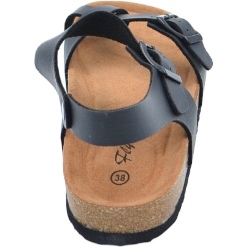Malu Shoes Sandalo basso donna nero ragnetto con fibbia regolabile fascette incrociata linea basic fondo Eva con antiscivolo comodi