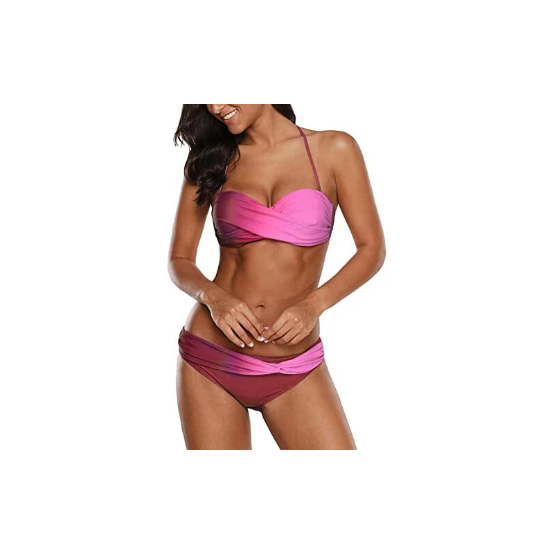 Bikini Donna Bandeau Push Up - Costume Da Bagno Brasiliano A Due Pezzi Con Stampa Floreale - Foto 9