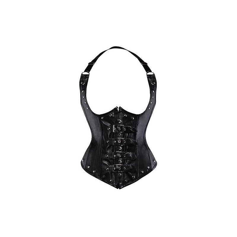 Bustino In Pelle Steampunk Donna | Corsetto Con Catene E Cerniera | Costume Gotico E Burlesque - Foto 11