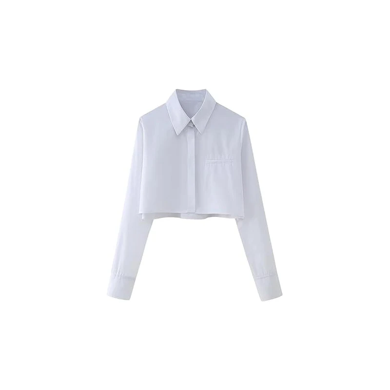 Camicia da donna manica lunga popeline di cotone vestibilità oversize colletto a