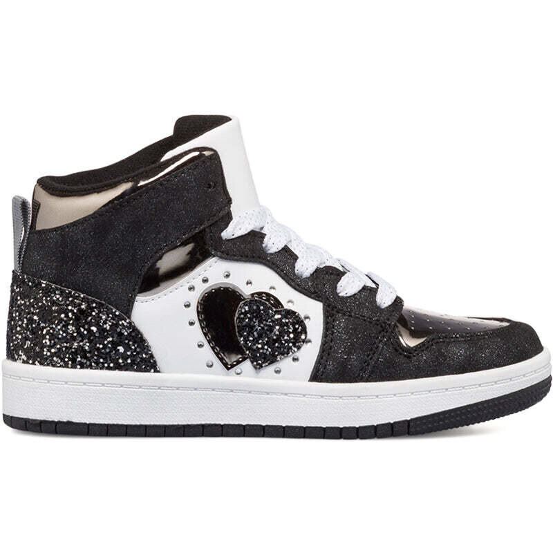 Sneakers alte nere e bianche da bambina con glitter e stelle sul lato 10 Baci