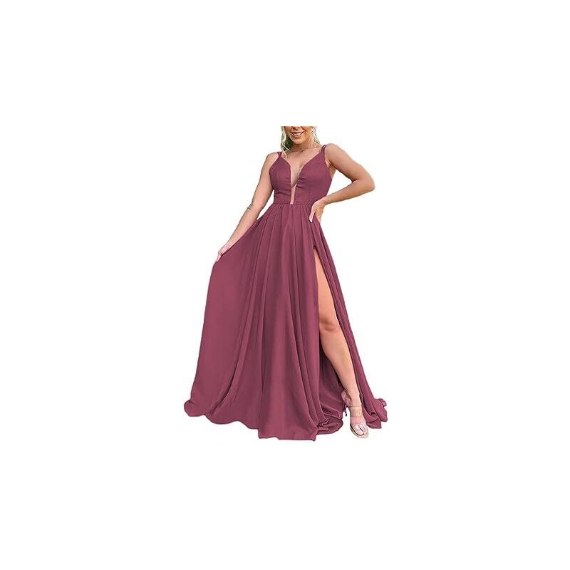 Abito lungo da damigella elegante con spacco