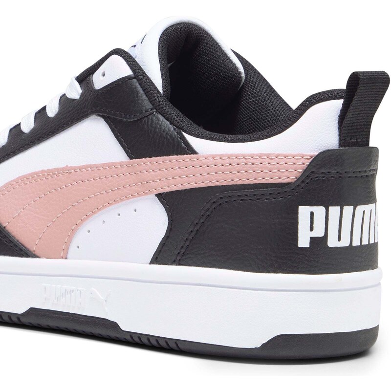 Sneakers bianche da donna con striscia laterale rosa Puma Rebound