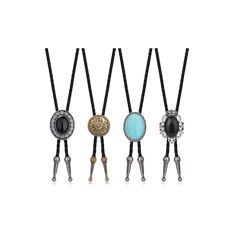 Milacolato 4Pcs Bolo Tie Cravatta Per Uomo Ragazzo Western Cowboy Fatti A Mano In Pelle Cravatta Collana Bolo Cravatta Set Accessori Costume di Halloween