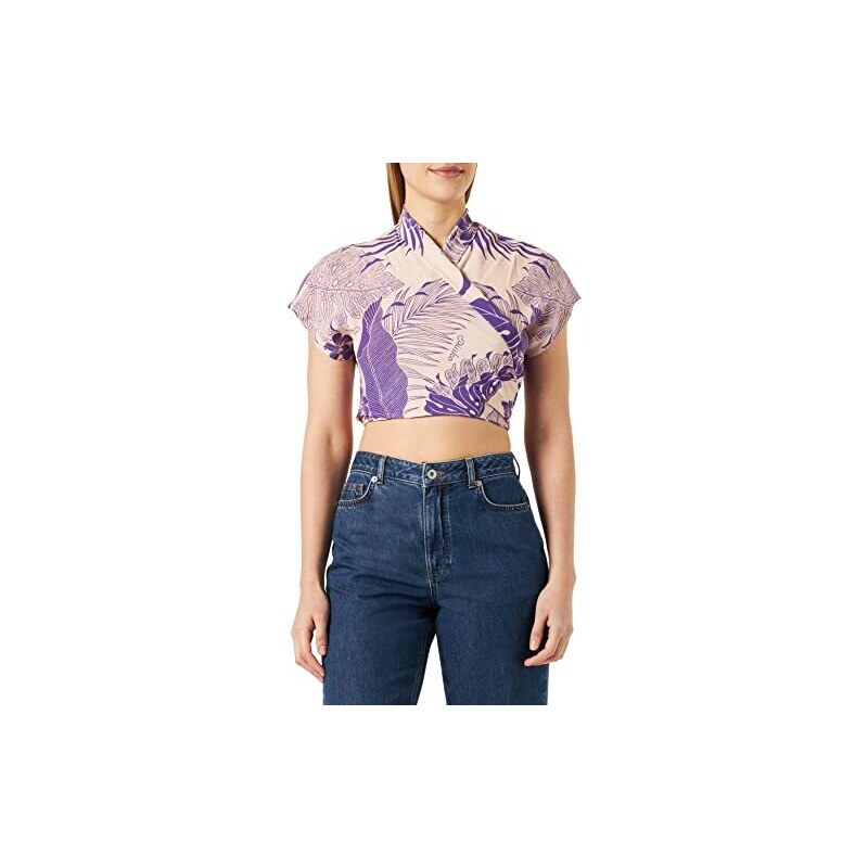 Trendyol Camicetta con Colletto Rotondo Viola Crop Triko Blouse, Lilla, XS Donna