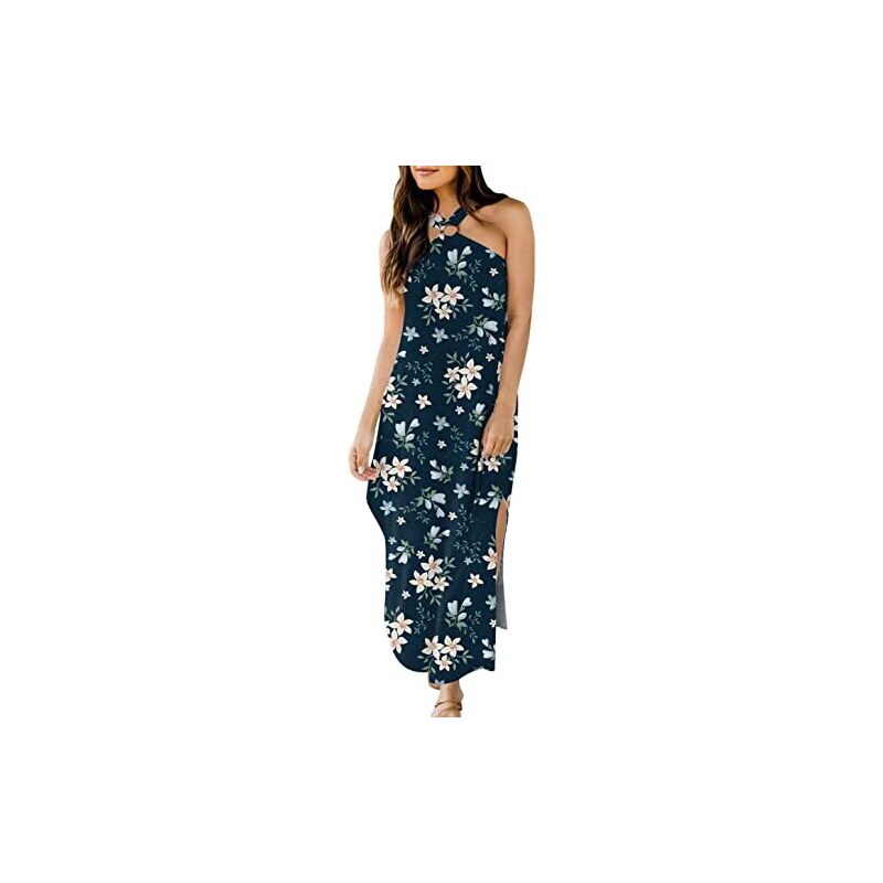 ellazhu Vestito da donna casual a maniche corte girocollo in