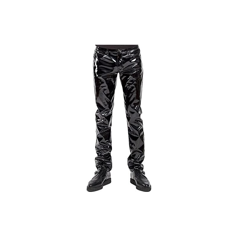 ZYNCUE Pantaloni sexy da uomo in pelle verniciata con zip lucidi pantaloni skinny per performance Stage Club neri XXL Nero L Stileo