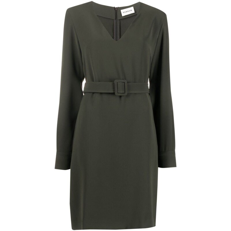 Abito Midi Verde Foresta Con Increspature E Scollo A V - Just Blue (Nuovo Con Etichette)