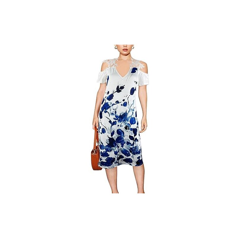LILLUSORY Abito Estivo Donna A Maniche Corte Con Spalle Scoperte - Vestibile Morbido E Fresco In Bianco, Taglia S - Perfetto Per Serate E Giornate Di Relax