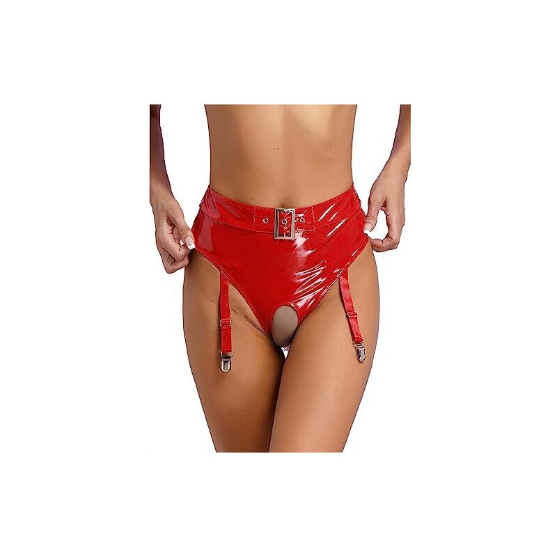 Freebily Perizoma Donna Con Giarrettiera Sexy Tanga Con Cavallo Aperto G String In Pelle