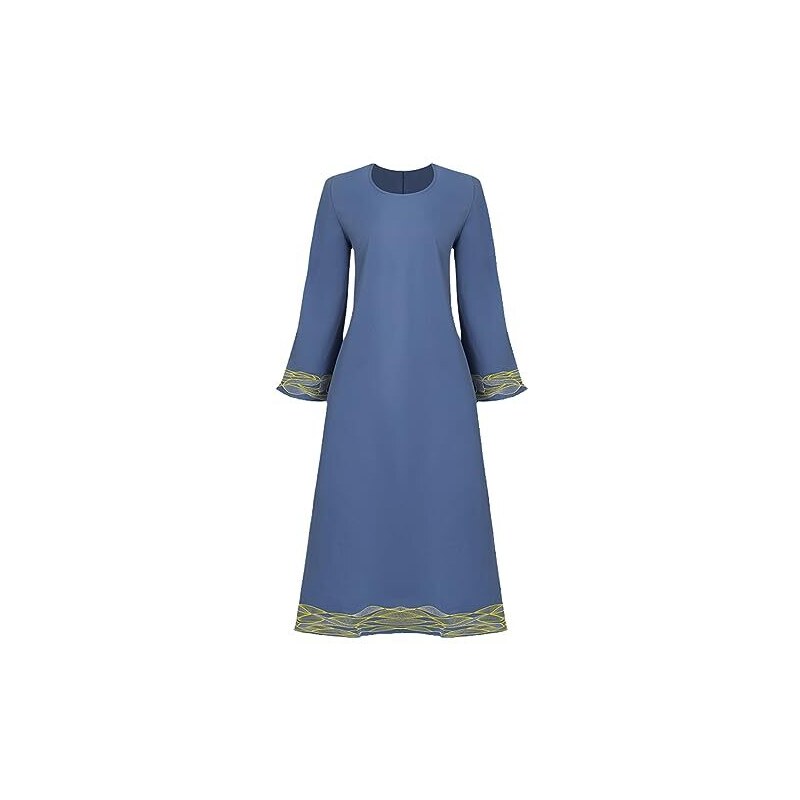 HEAITHpool Abaya Dubai turco musulmano di seta abito lungo islamico vestiti ricamati abito da donna longo vestito blu musulmani, Blu, S