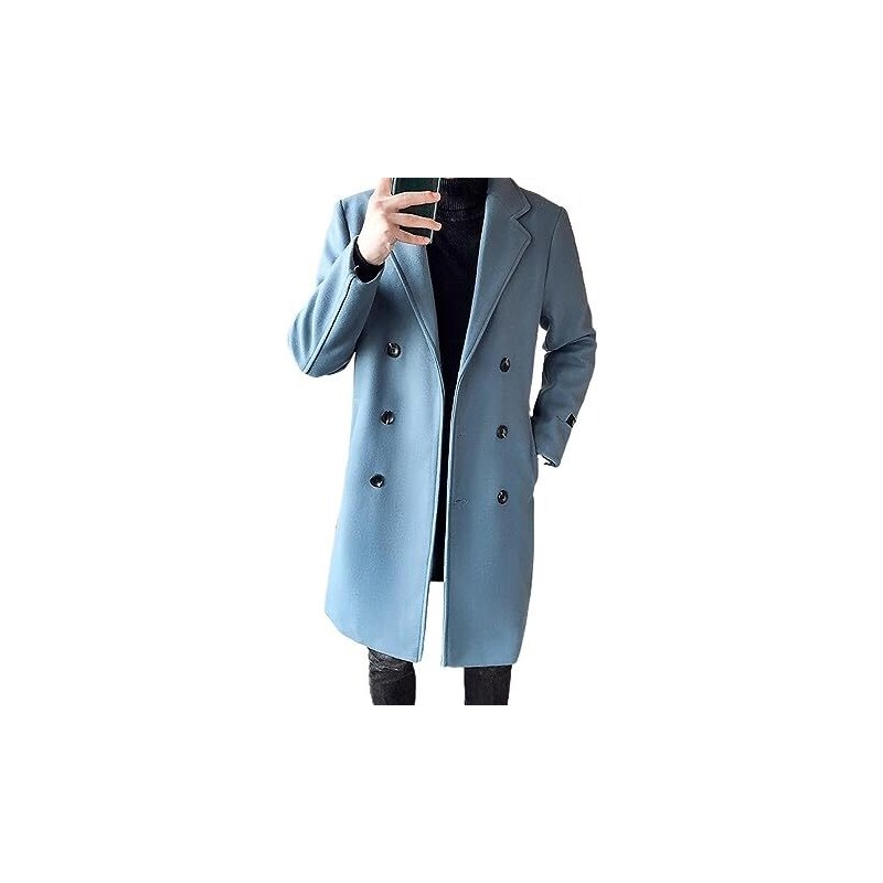 BAFLO Trench coat invernale da uomo spesso e caldo, cappotti doppiopetto, trench da uomo lungo e slim fit (Color : Blue, Size : Asian M 45-55KG)