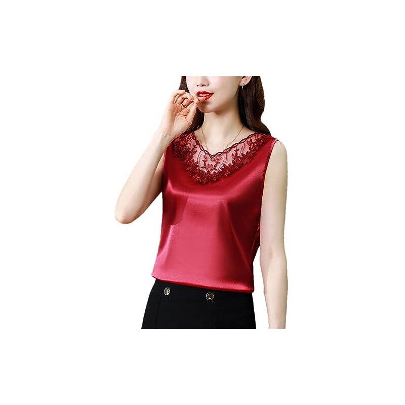 PAIDAXING Canotte Da Donna In Raso Di Seta Senza Maniche Con - Foto 3