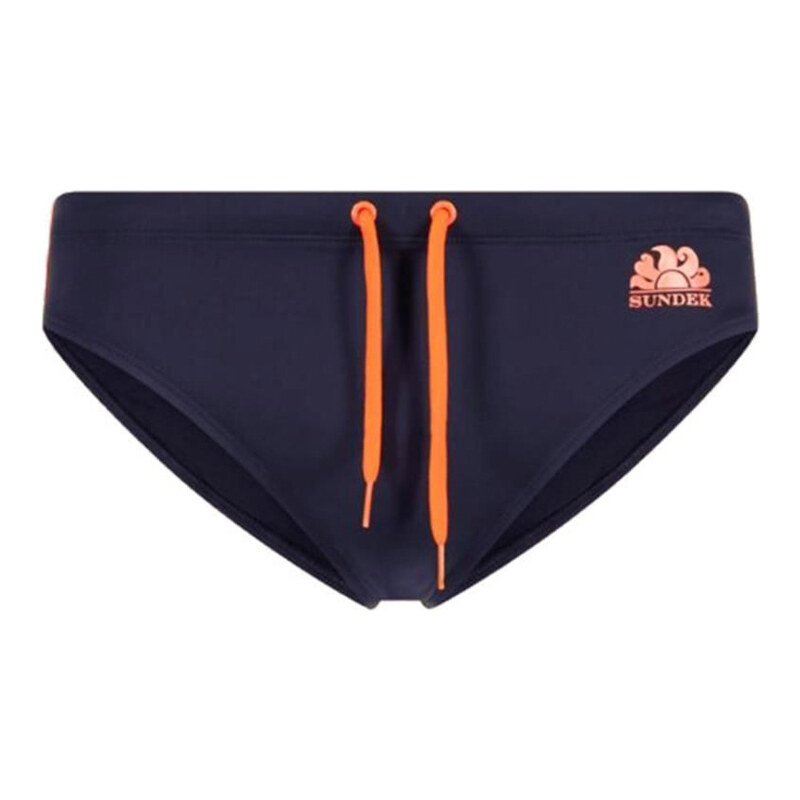 SUNDEK Herren Badeslip – Schwarz Mit Orange Logo, Hoher Bund, Lycra