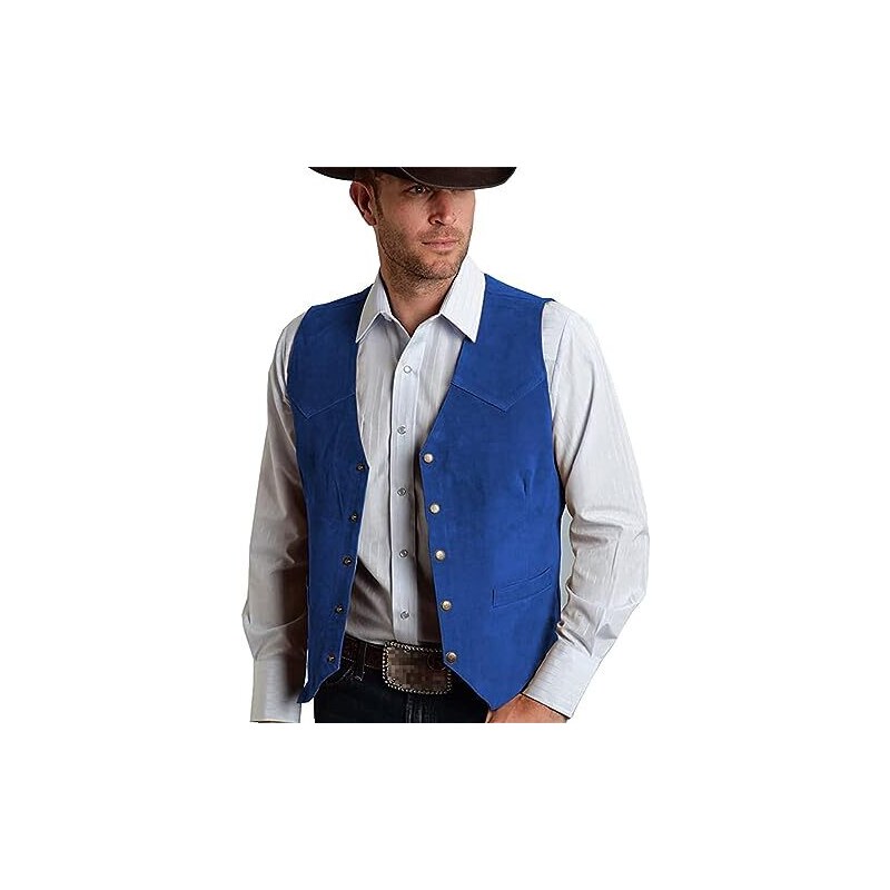 Tuikayoo Gilet da uomo retrò in lana scozzese a spina di pesce casual in tweed per smoking, Blu, Small