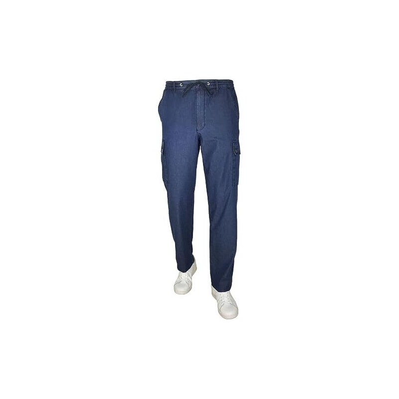 Taglie forti uomo Pantalone Cargo Oversize calibrato con tasconi Cotone No Maxfort (76, Blu