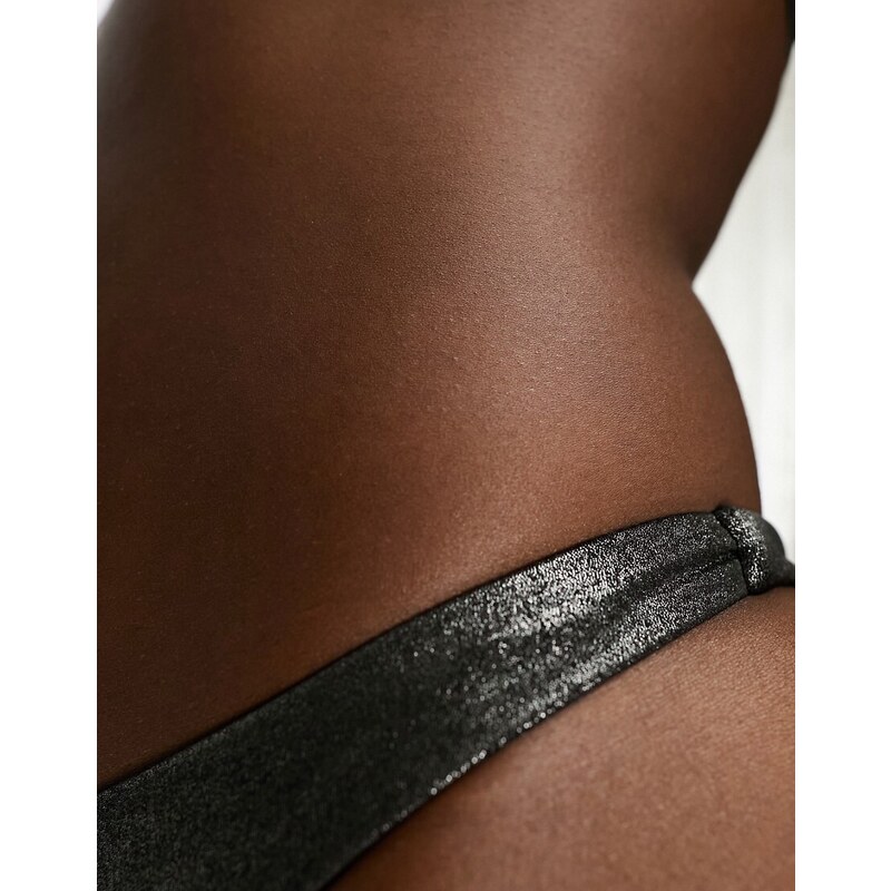 Pull&Bear - Slip bikini grigio metallizzato in coordinato