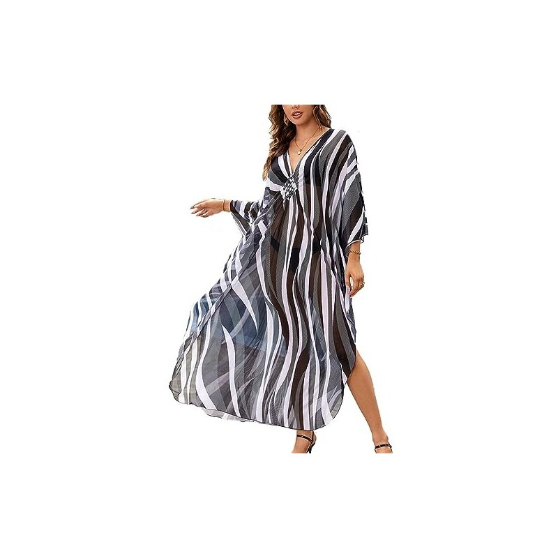 Maxi Abito Da Spiaggia Caftano Vestito Maxi Vestito Kimono Taglie Forti - Foto 5