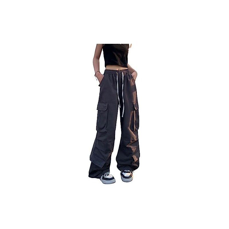 Pantaloni cargo da paracadute, da donna, stile gotico, Y2K