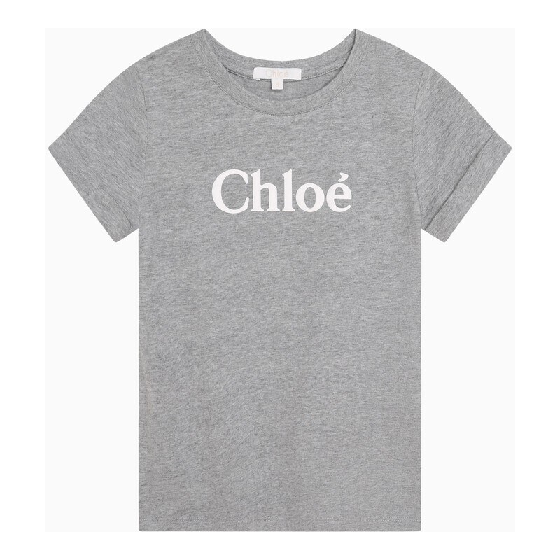 Chloé T-shirt girocollo grigia con logo