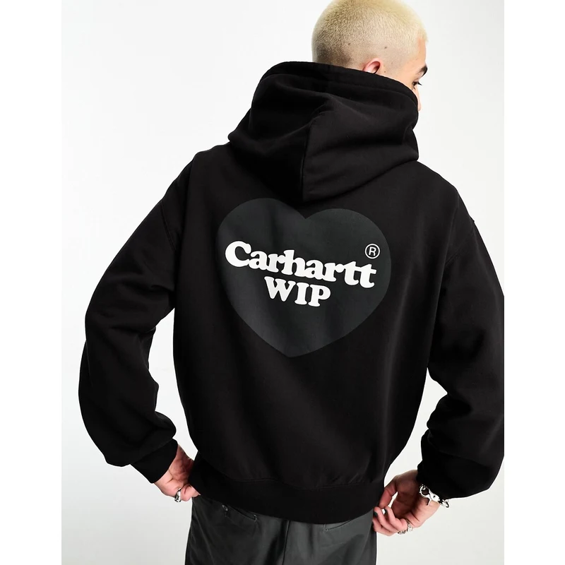 Carhartt WIP Felpa con cappuccio nera con stampa di cuore sul retro-Nero