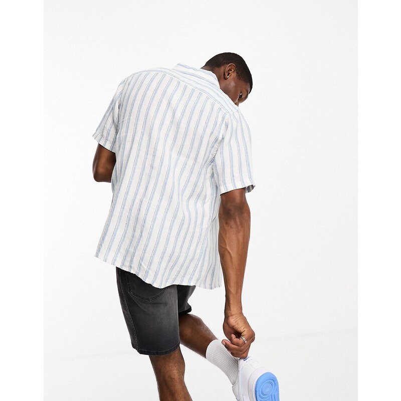 Abercrombie & Fitch - Camicia maniche corte bianca a righe blu-Bianco