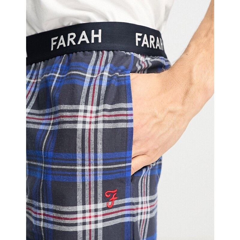 Farah - Pantaloni da casa blu scuro a quadri con logo in vita-Multicolore