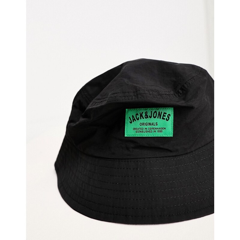 Jack & Jones - Cappello da pescatore nero con logo originals