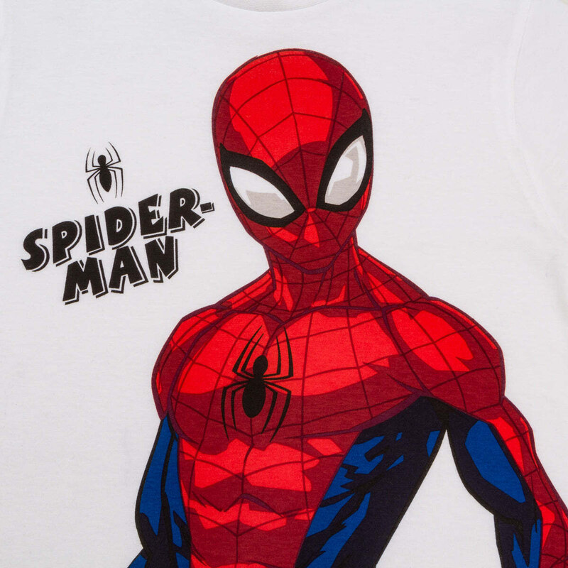 Pigiama corto bianco e blu da bambino con stampa Spiderman Marvel