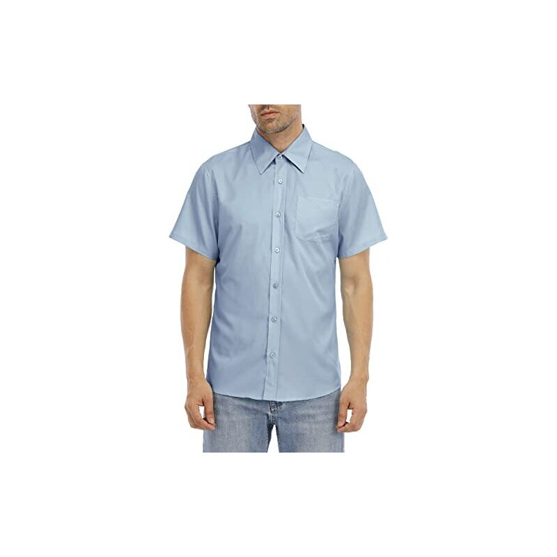Manwan walk Uomo Slim Fit Affari Casual Cotone Maniche Lunghe Solido Button Down Dress Camicie, Bianco, L