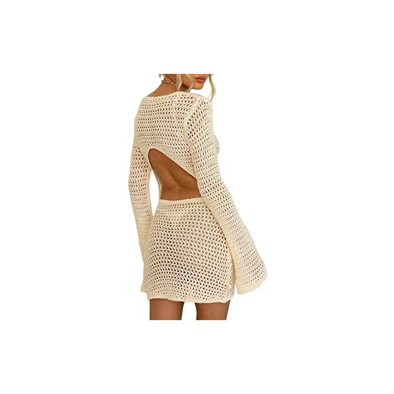 Vestito da donna con strass lucidi ritagliati a rete trasparente a maniche lunghe crop top per costumi da bagno club costume bikini cover up streetwear, A-Nero, XS