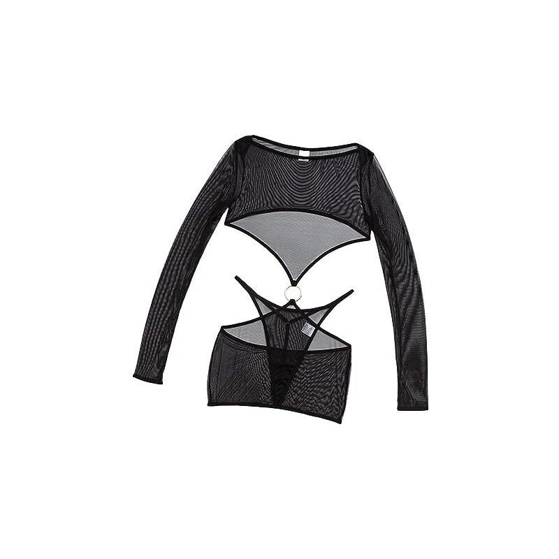 Lingerie Sexy In Pizzo - Completino Trasparente Con Reggiseno E Perizoma, Ideale Per Serate Speciali - Foto 4