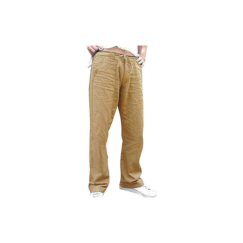 TieNew Pantaloni Casual da Uomo in Lino e Cotone, Leggeri e Larghi, da Spiaggia, Yoga