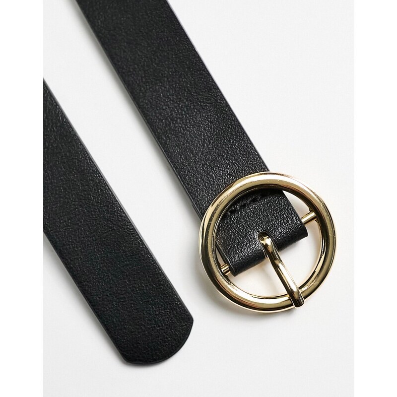 Pieces - Cintura nera con fibbia rotonda oro-Nero