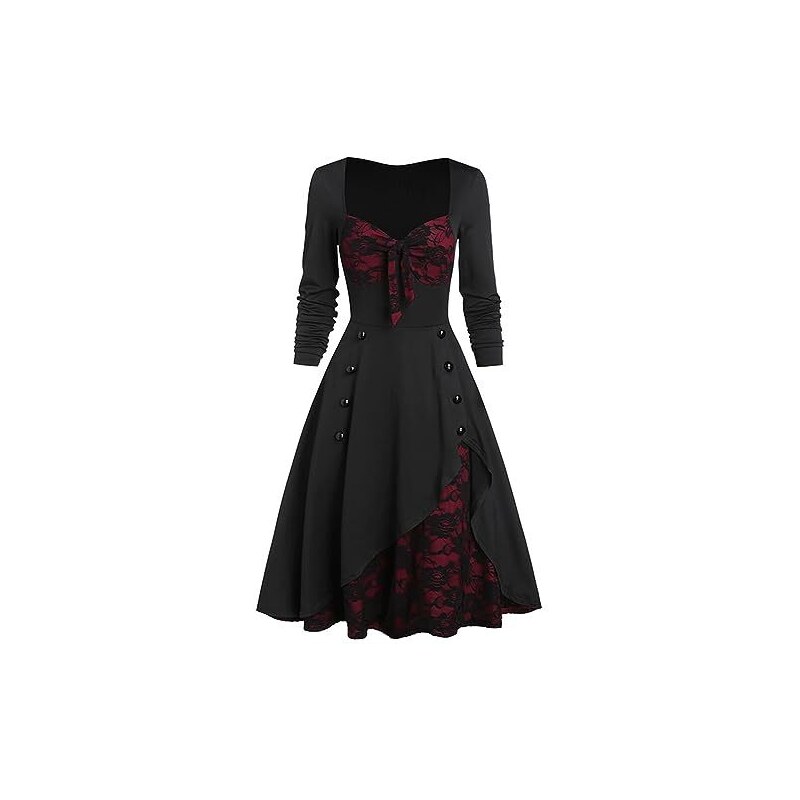Abito Floreale Vittoriano Scarlet Darkness - Con Corsetto E Spalline, Tessuto Poliestere Elastan, Taglie Donna - Foto 10