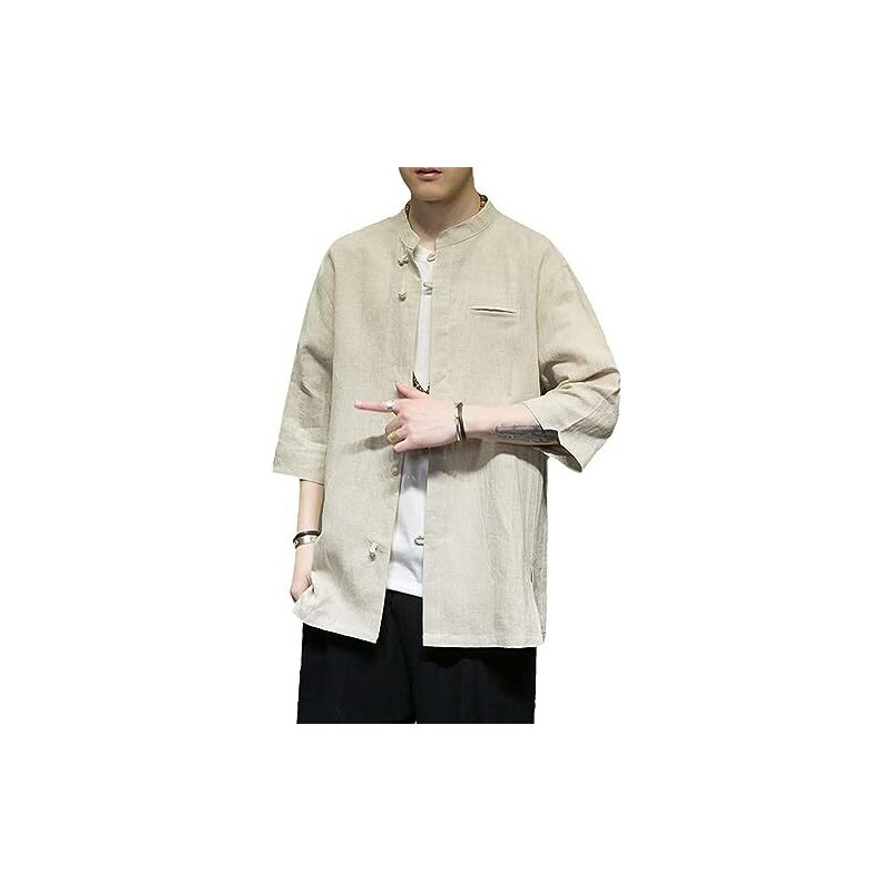 Camicia Estiva Uomo In Lino E Cotone - Tang Suit Cinese A Maniche Corte, Vestibilità Casual, Abbigliamento Leggero