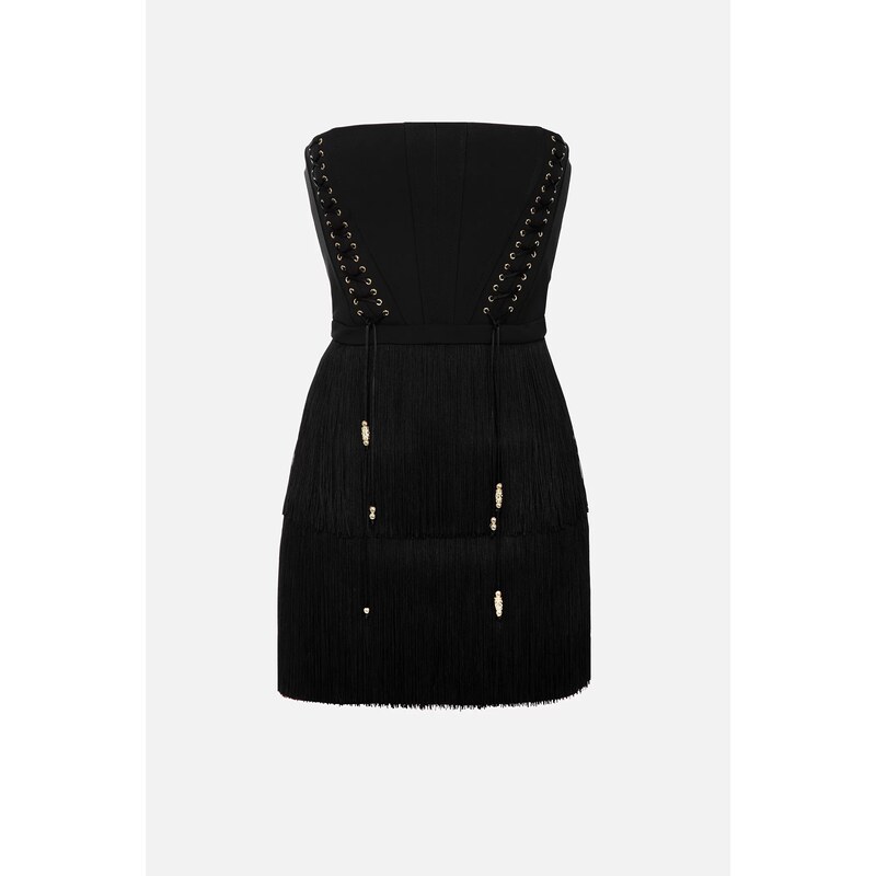 ELISABETTA FRANCHI Abito bustier con balze di frange Stileo