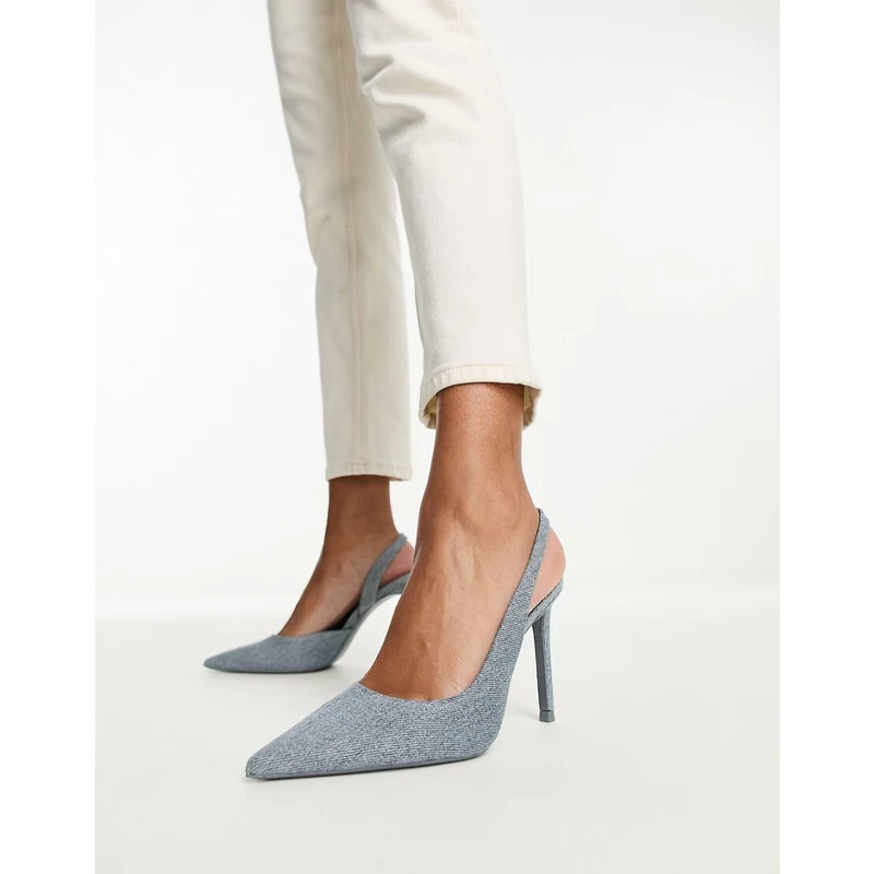 Stradivarius Scarpe con tacco in denim blu con cinturino posteriore Stileo