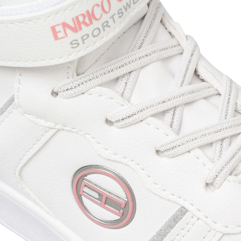 Sneakers alte bianche da bambina con dettagli glitterati argento Enrico Coveri