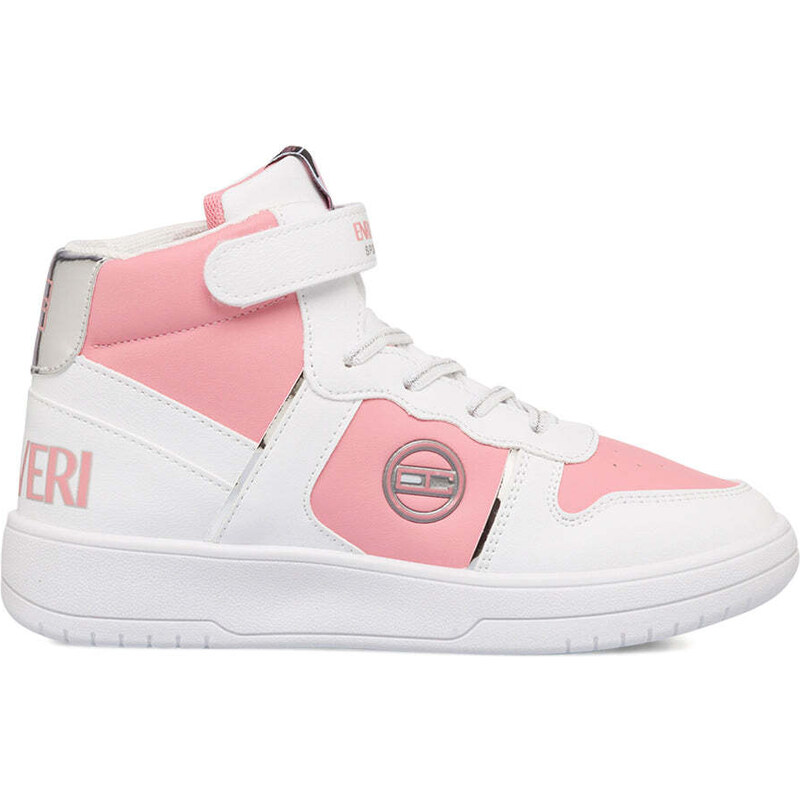 Sneakers alte bianche e rosa da bambina con logo laterale Enrico Coveri