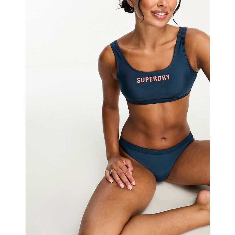 Superdry - Top bikini elasticizzato blu in coordinato