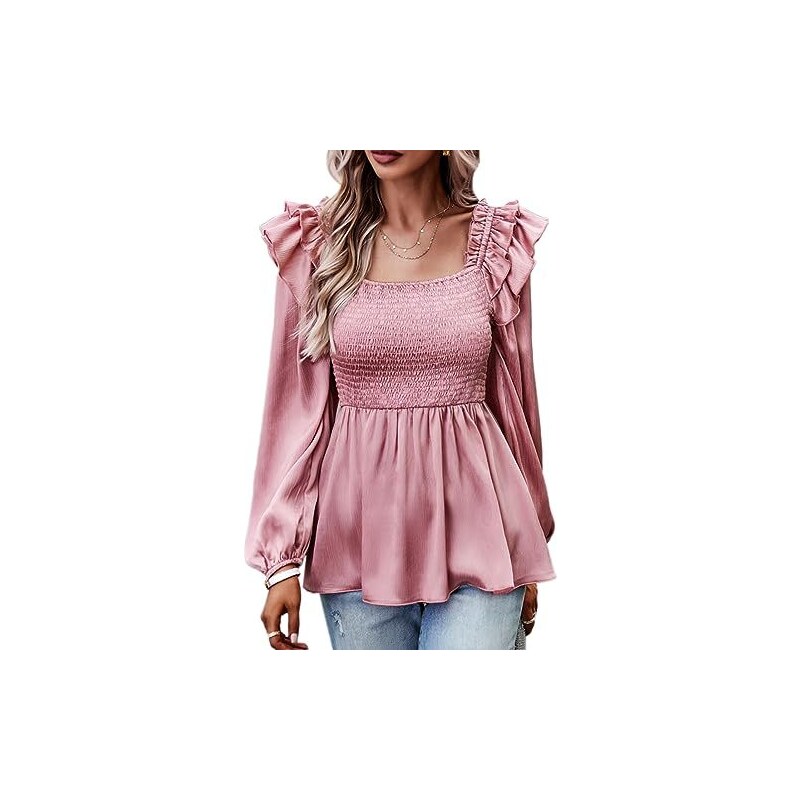 SimpleFun Camicetta Estiva Con Maniche A Sbuffo E Scollo Rotondo - Tessuto Morbido Rayon E Poliestere, Taglie Disponibili