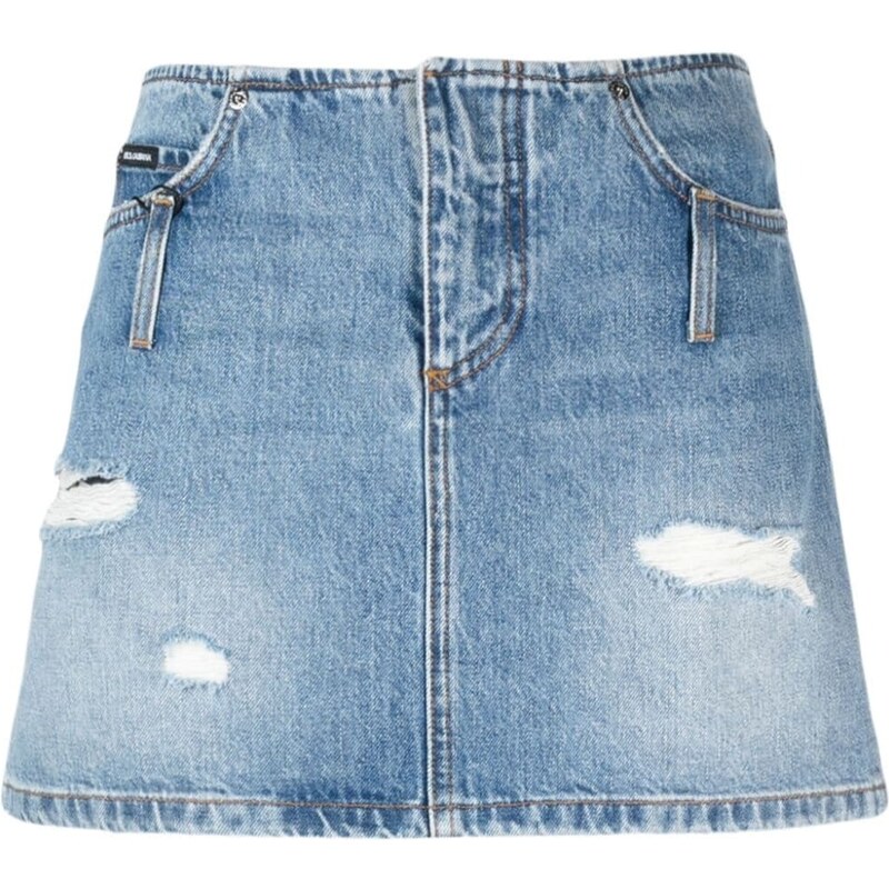Urban Revivo - Minigonna a balze in denim blu medio | ASOS