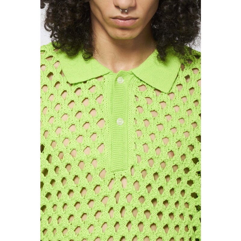 Stussy Polo BIG MESH in cotone lime