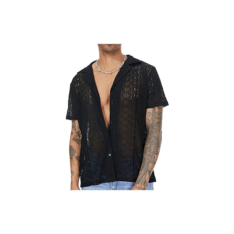 Maglietta Uomo Rete Trasparente - Scollo A V Nero, Sexy, Per Clubwear E Serate - Foto 2